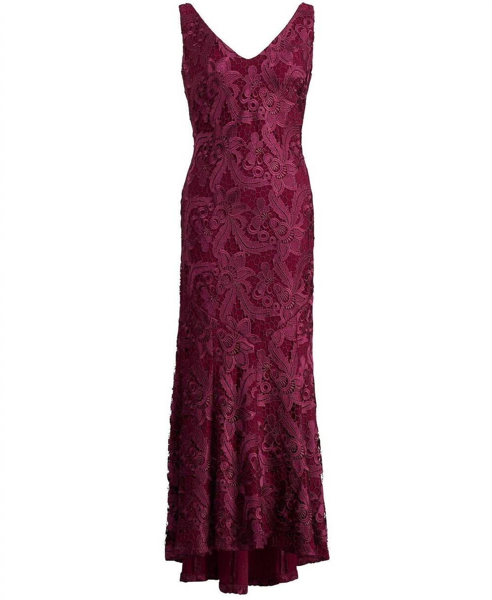NEW RALPH LAUREN lauren ralph lauren womens floral lace gown in exotic ruby